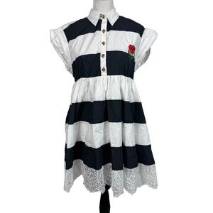 Anthropologie MAEVE Short-Sleeve Rugby Swing Mini Dress Black/White Size Small
